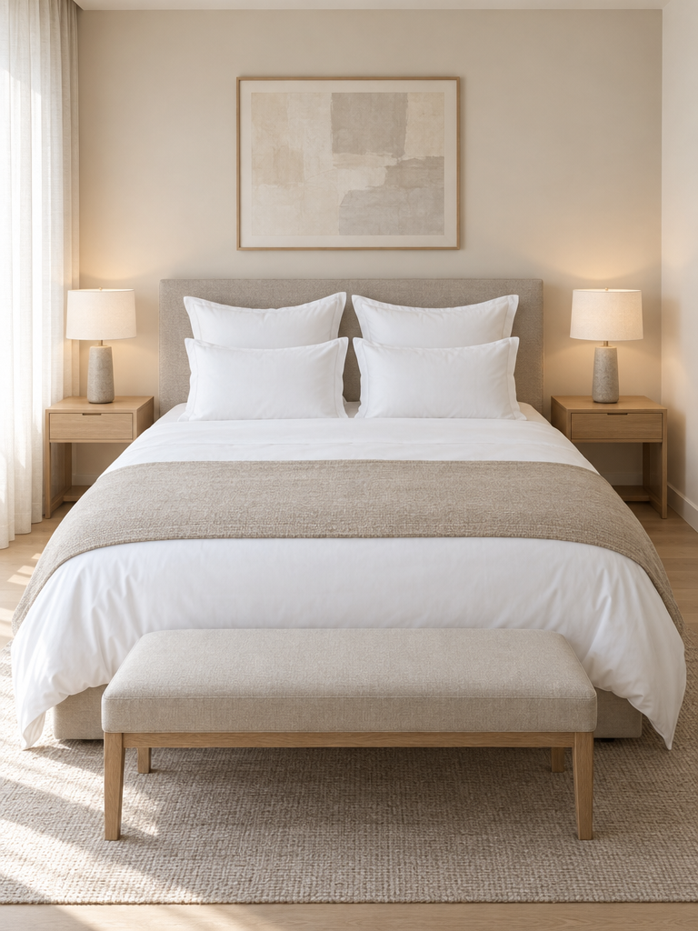 Federkissen in Hotelqualität auf einem gemachten Doppelbett