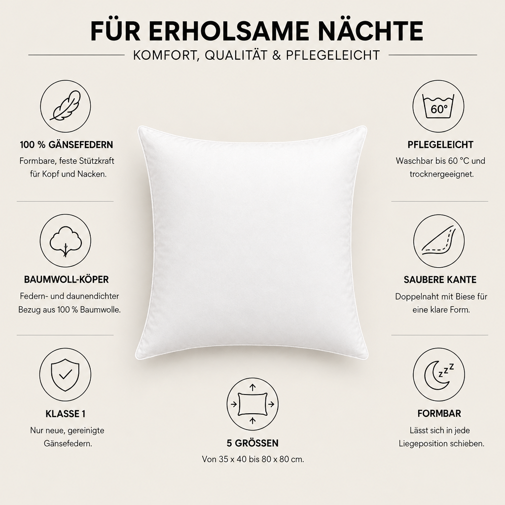 Gänsefedern Kopfkissen in Hotelqualität – Eigenschaften im Überblick