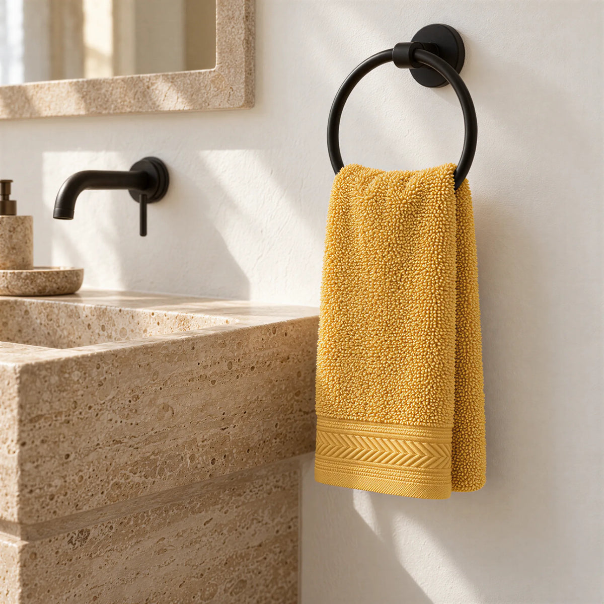Gästetuch Gold aus Walkfrottee – Ambiente im Bad