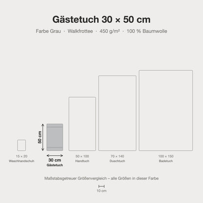 Größenvergleich: Gästetuch 30 x 50 cm in Grau – maßstabsgetreue Infografik