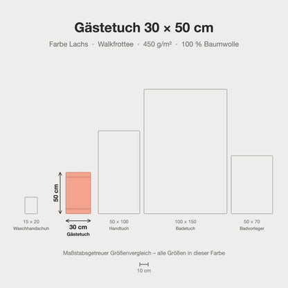 Größenvergleich: Gästetuch 30 x 50 cm in Lachs – maßstabsgetreue Infografik