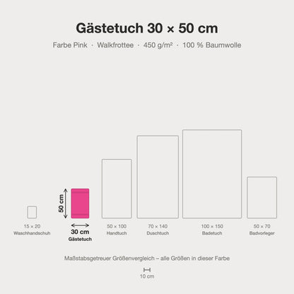 Größenvergleich: Gästetuch 30 x 50 cm in Pink – maßstabsgetreue Infografik