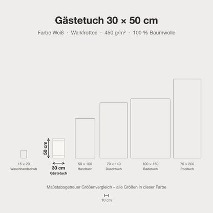 Größenvergleich: Gästetuch 30 x 50 cm in Weiß – maßstabsgetreue Infografik