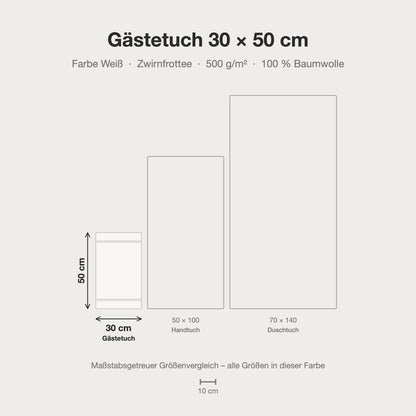 Größenvergleich: Gästetuch 30 x 50 cm in weiß – maßstabsgetreue Infografik