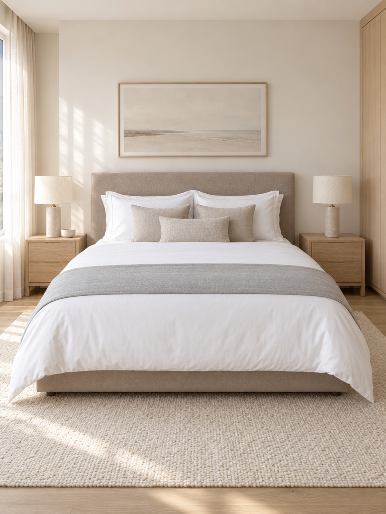 Frisch gewaschene Ganzjahresdecke 155x220 glatt auf einem Bett