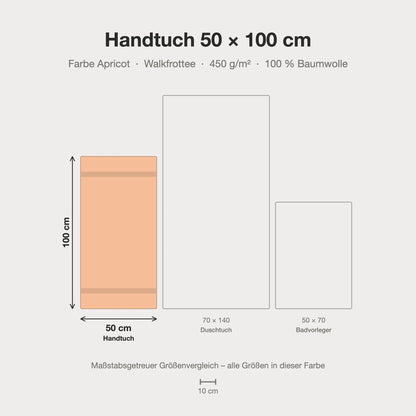 Größenvergleich: Handtuch 50 x 100 cm in Apricot – maßstabsgetreue Infografik