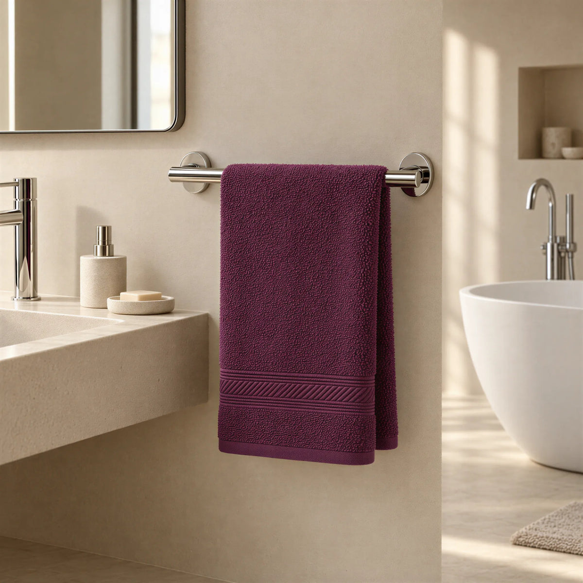 Handtuch Aubergine aus Walkfrottee – Ambiente im Bad