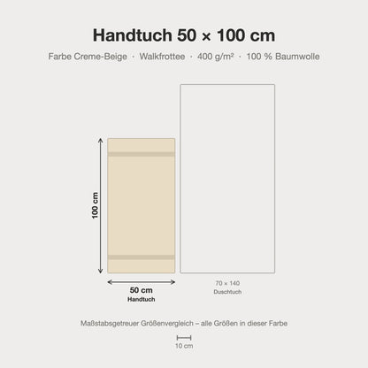 Maßstabsgetreue Größen-Infografik: Handtuch 50 x 100 cm in creme beige