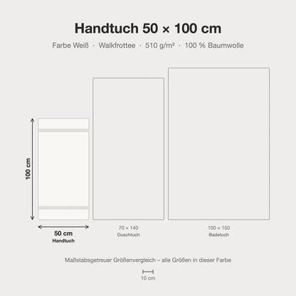 Maßstabsgetreue Größen-Infografik: Handtuch 50 x 100 cm in weiß