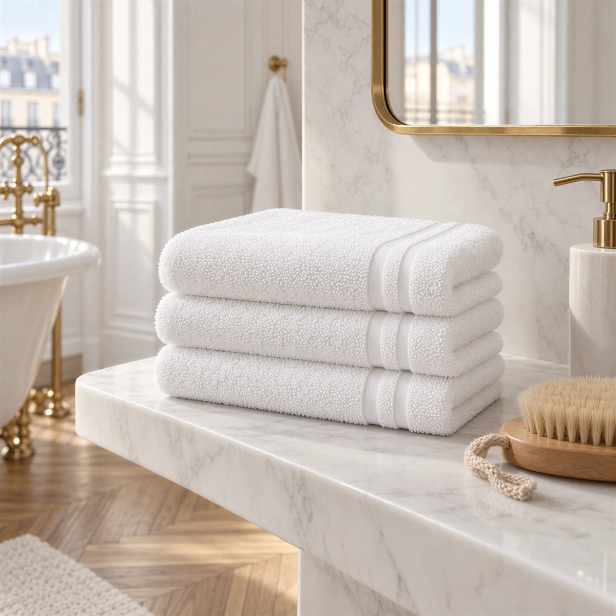 Handtuch weiß im hellen Badezimmer