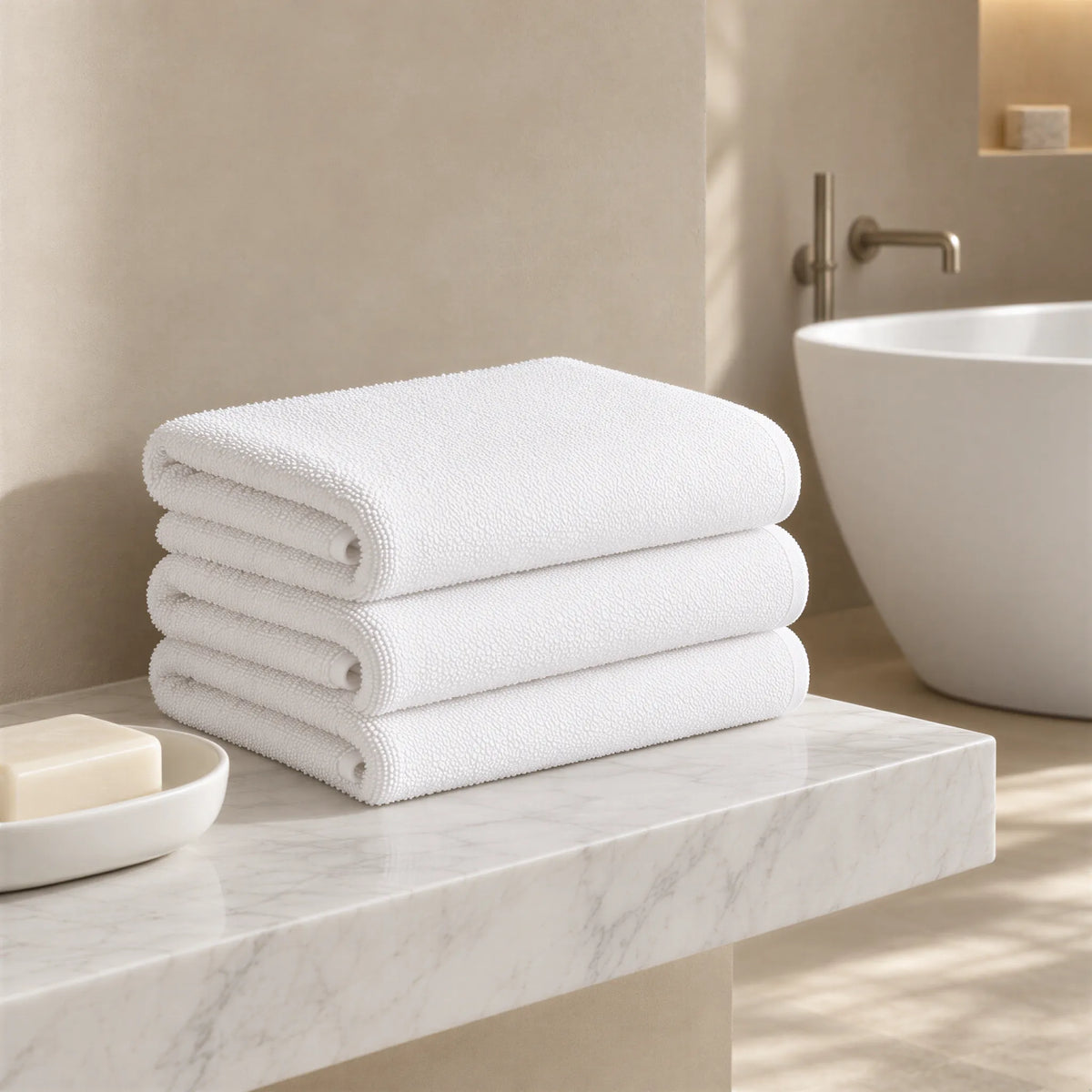 Handtuch weiß im hellen Badezimmer