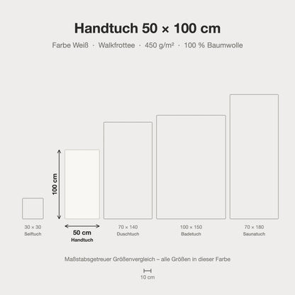 Maßstabsgetreue Größen-Infografik: Handtuch 50 x 100 cm in weiß