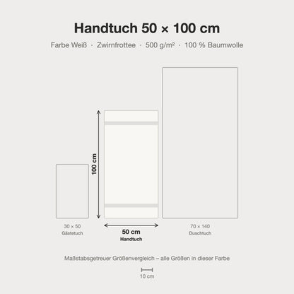 Größenvergleich: Handtuch 50 x 100 cm in weiß – maßstabsgetreue Infografik