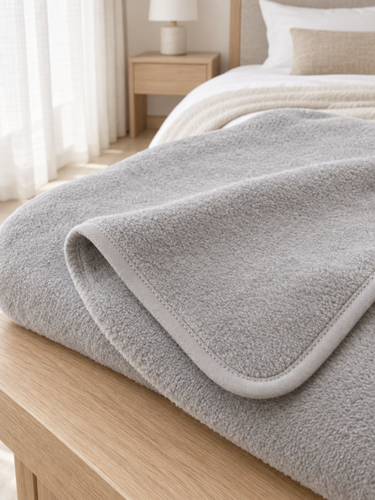Hochwertige Fleecedecke mit sauber eingefasstem Rand im Detail