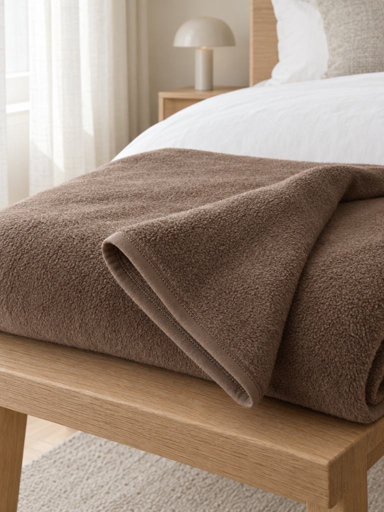 Hochwertige Kuscheldecke mit eingefasstem Rand im Detail