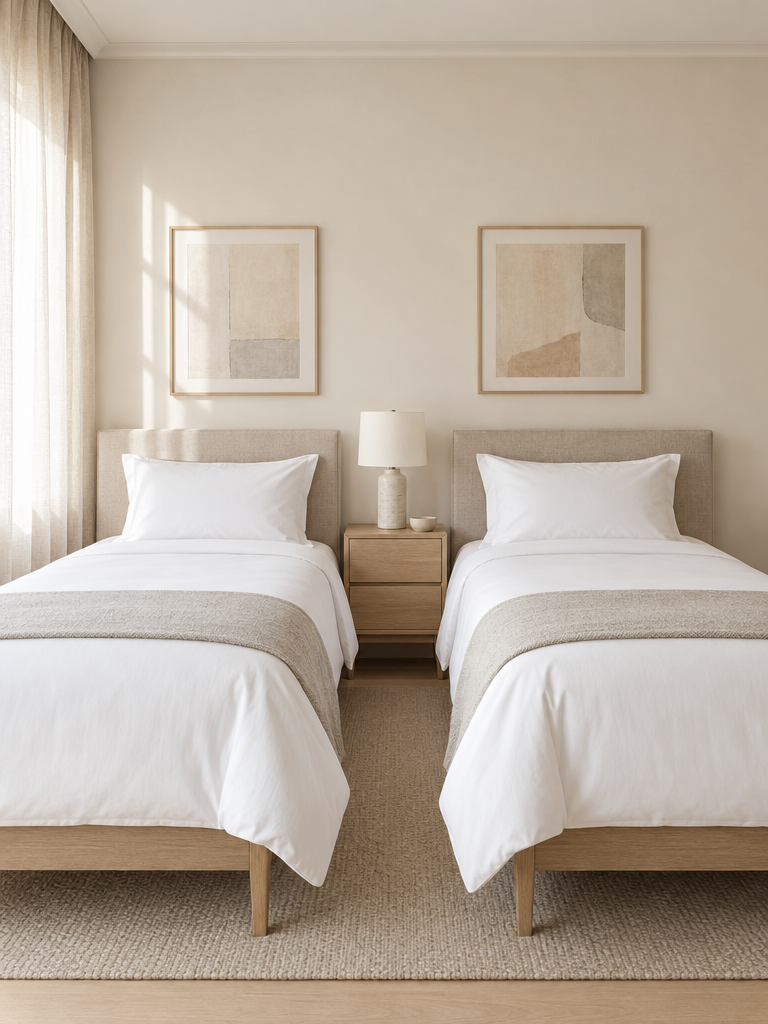 Hotel Bettwäsche auf zwei Einzelbetten