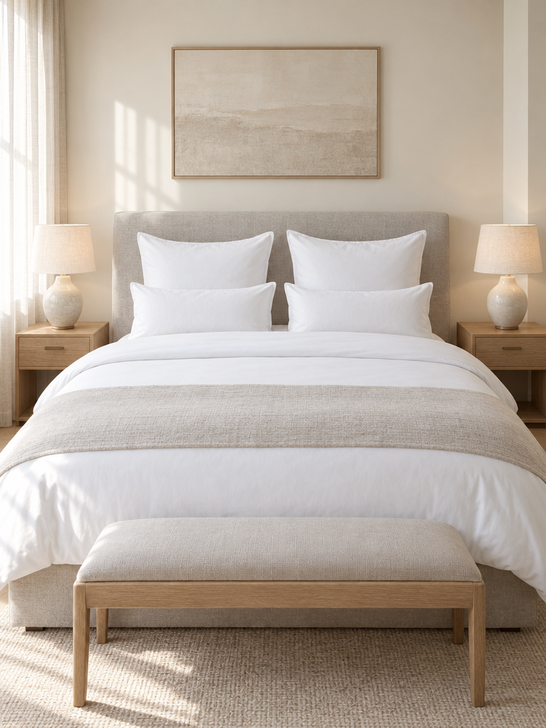 Hotel Kopfkissen 40x80 vor großen Kissen auf einem Bett im Hotelstil