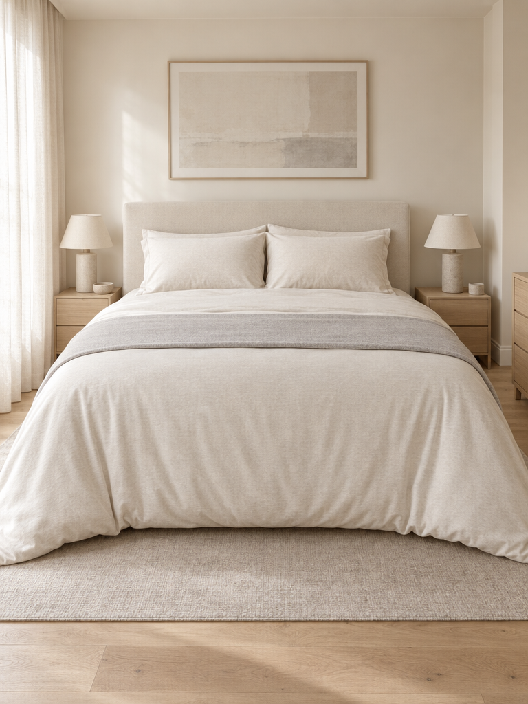 Jersey Bettwäsche 155x220 auf einer großen Komfortdecke im Doppelbett