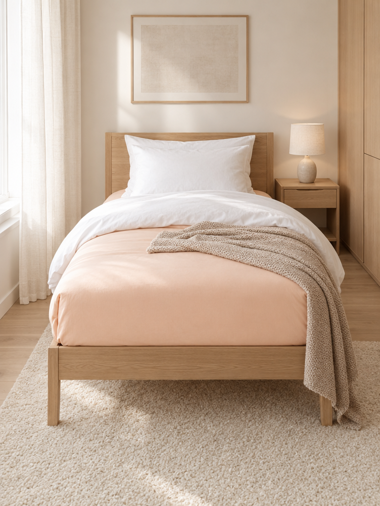 Jersey Spannbettlaken in Apricot auf einem Gästebett