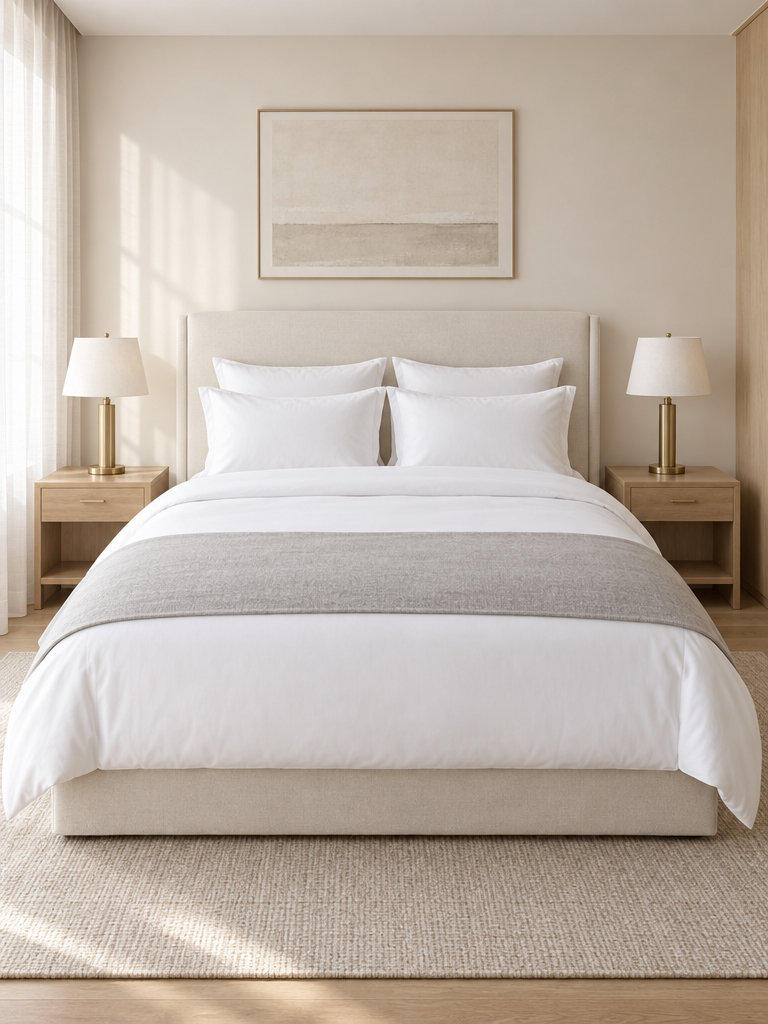 Jersey Spannbettlaken in Hotelqualität auf einem frisch gemachten Bett
