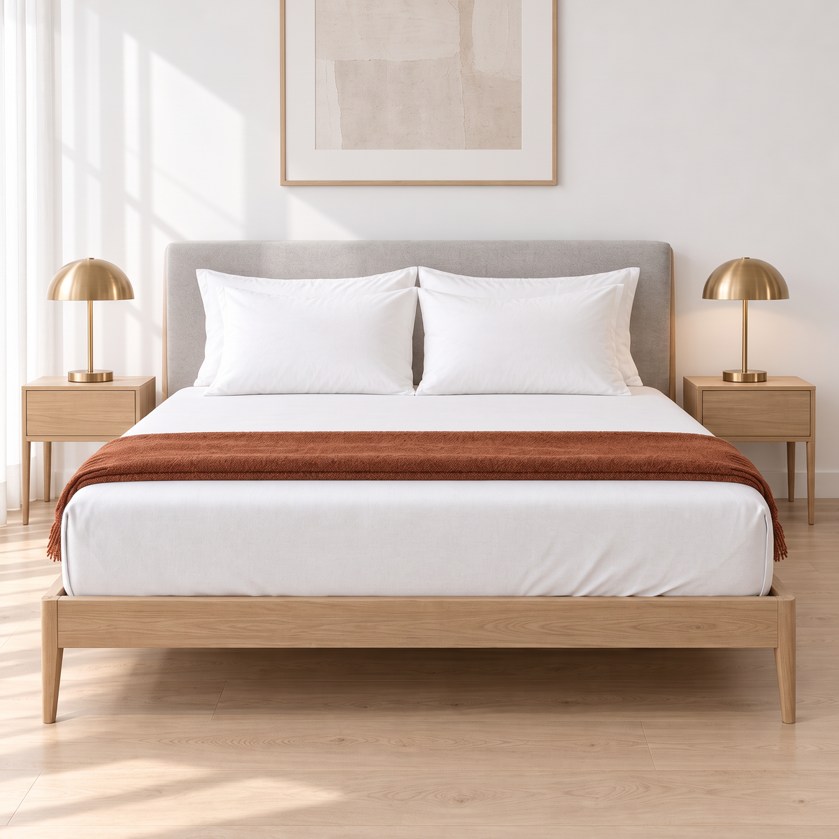 Jersey Spannbettlaken weiß mit 18 cm Steghöhe auf Standardmatratze im Schlafzimmer