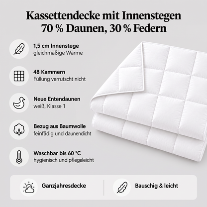 Infografik Kassettendecke mit Innenstegen, 70 % Daunen