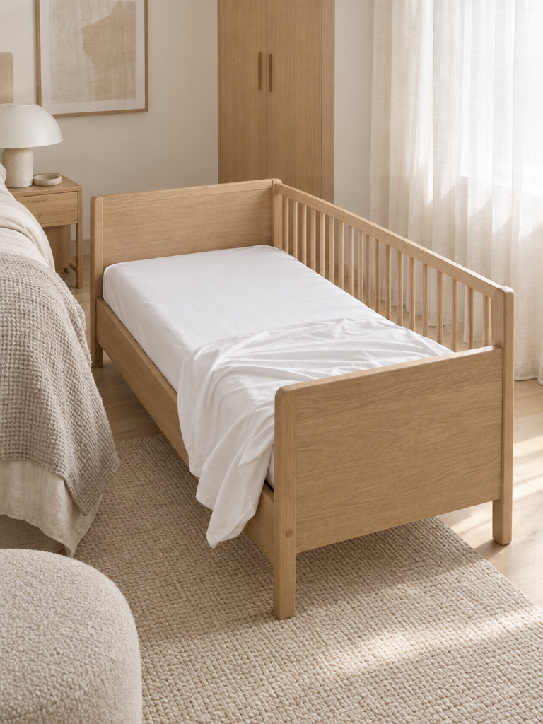 Kinderbett Spannbettlaken halb aufgezogen: Bettlaken Babybett 70x140 mit losem Fußende