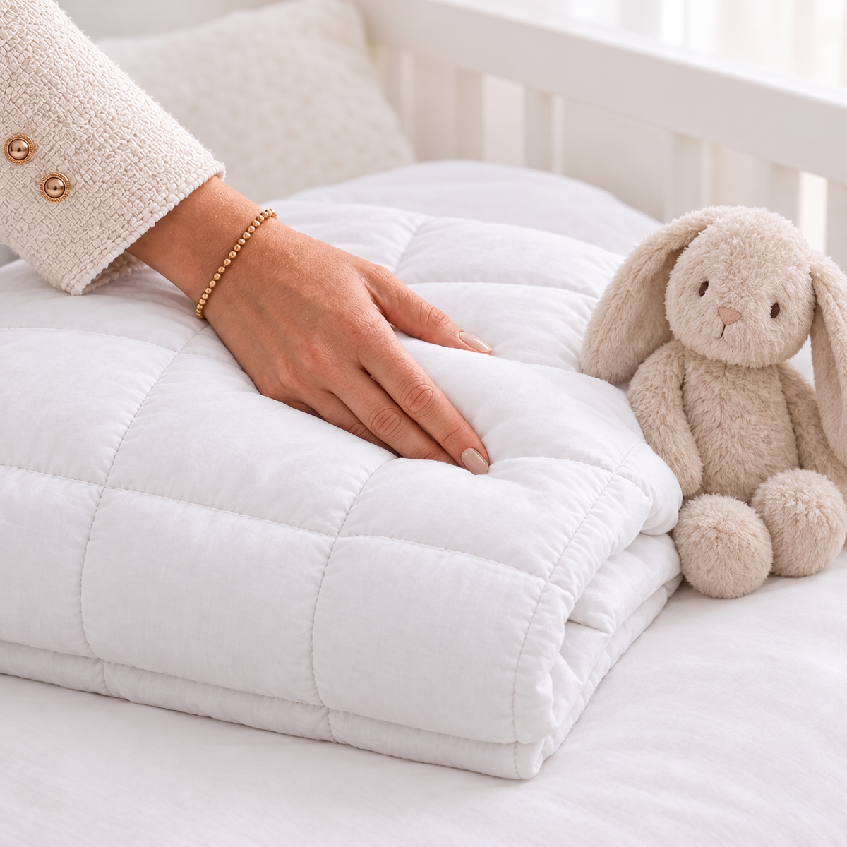 Gefaltete Kinderbettdecke mit Kuscheltier