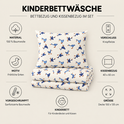 Kinderbettwäsche Enten creme – Material, Knopfleiste und Größen im Überblick