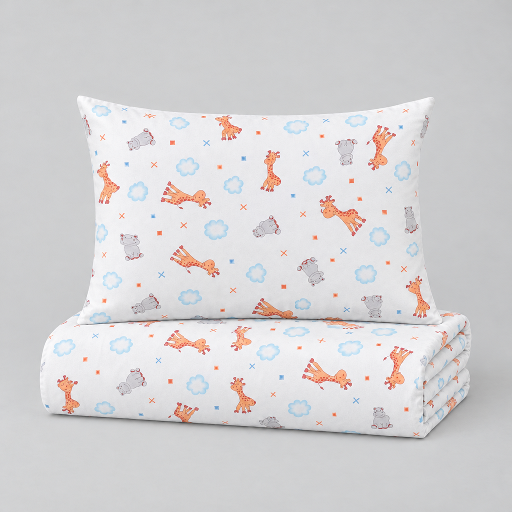 Kinderbettwäsche Giraffe & Nilpferd creme – Bettbezug und Kissenbezug im Set