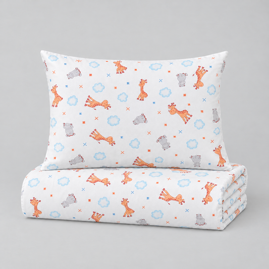 Kinderbettwäsche Giraffe & Nilpferd creme – Bettbezug und Kissenbezug im Set