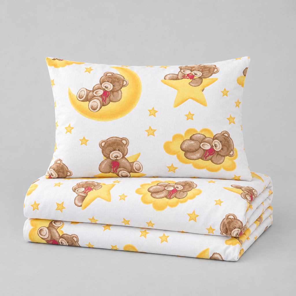 Kinderbettwäsche Teddybär gold – Bettbezug und Kissenbezug im Set