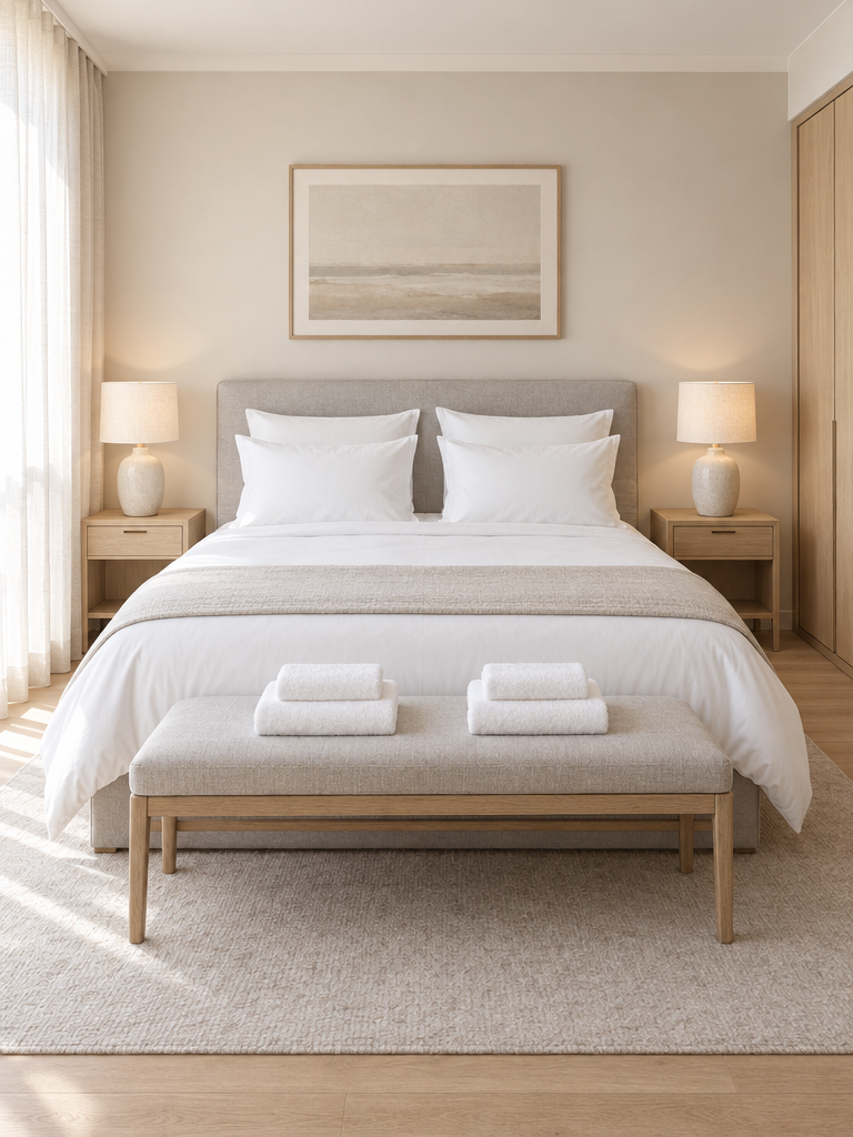 Kissen für den Hotelbedarf im Schlafzimmer eines Serviced Apartments