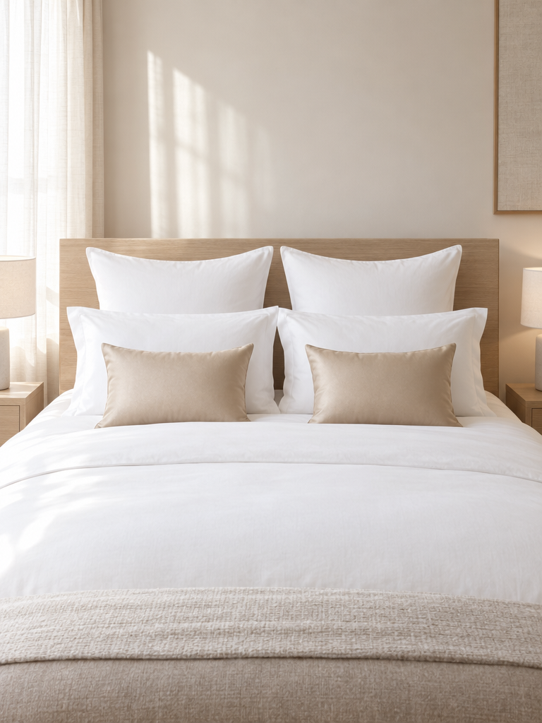 Kissenbezüge 35x40 als Zierkissen vor großen weißen Kissen im Bett