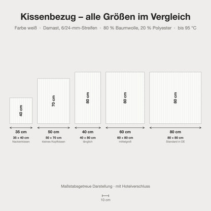 Kissenbezug Damast weiß gestreift – alle Größen maßstabsgetreu
