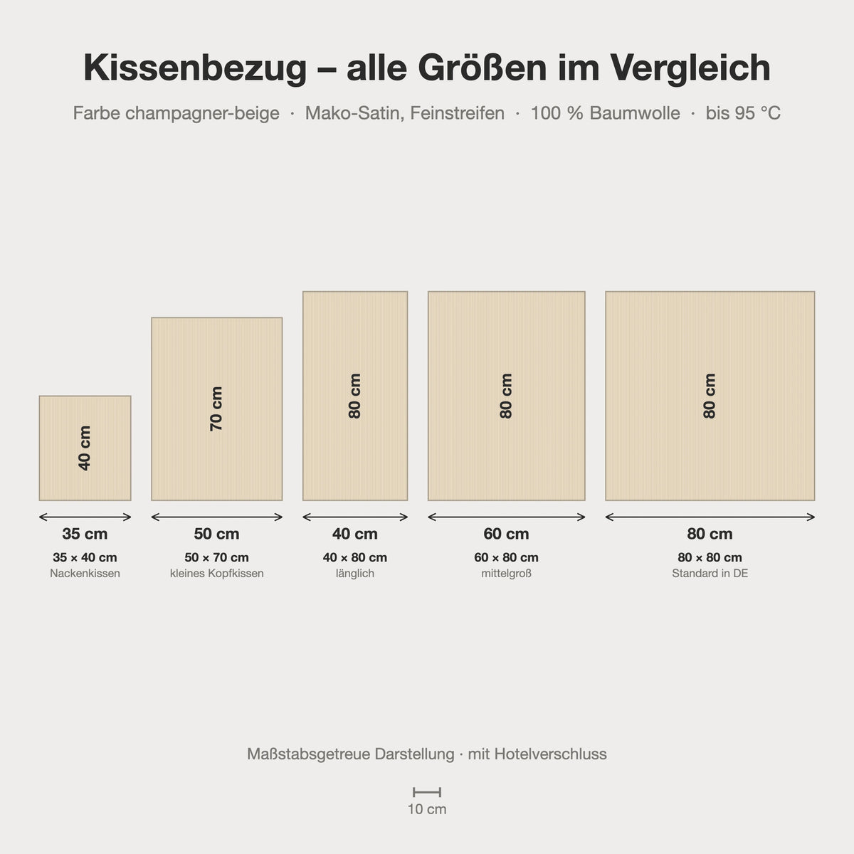 Kissenbezug Mako-Satin champagner-beige mit Feinstreifen – alle Größen maßstabsgetreu