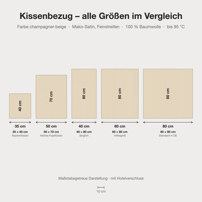 Kissenbezug Mako-Satin champagner-beige mit Feinstreifen – alle Größen maßstabsgetreu
