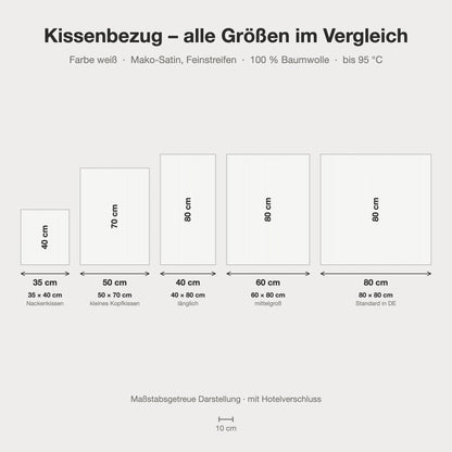 Kissenbezug Mako-Satin weiß mit Feinstreifen – alle Größen maßstabsgetreu