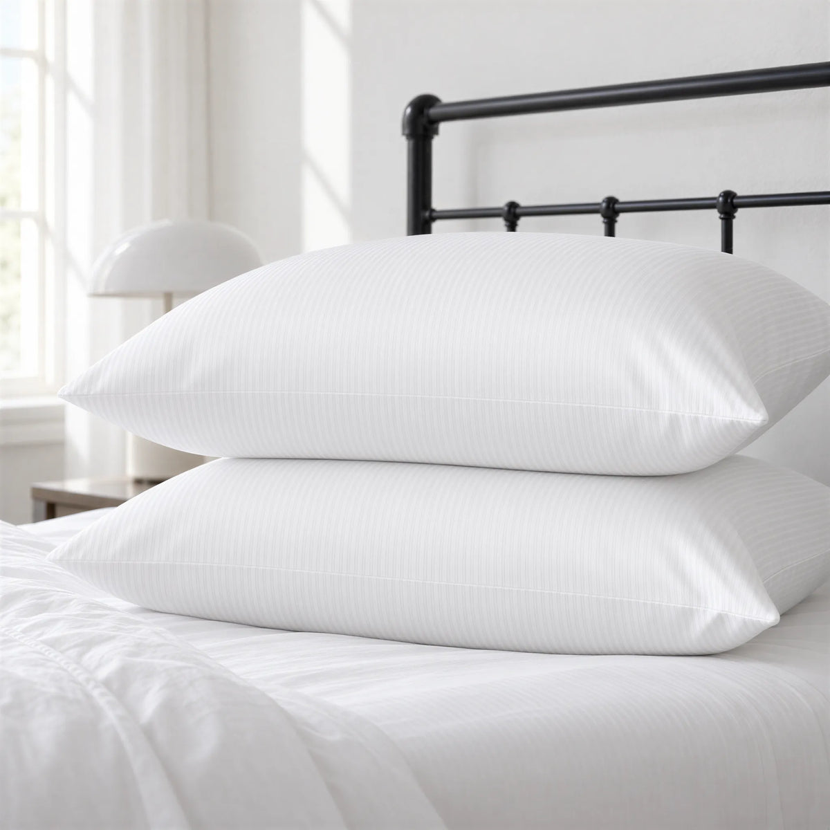 Kissenbezug Mako-Satin weiß mit Feinstreifen – Kissen im Schlafzimmer