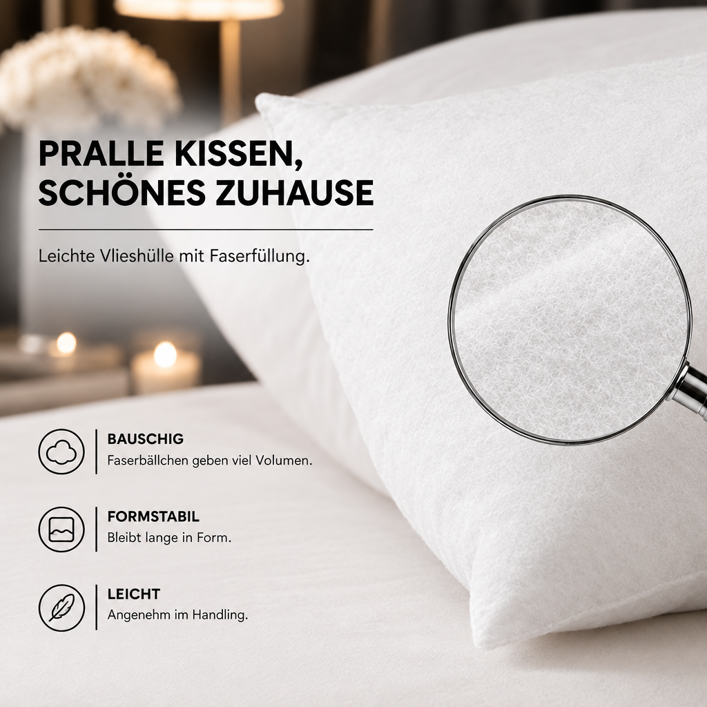 Kissenfüllung – Füllkissen für Dekokissen – Detailansicht mit Lupe