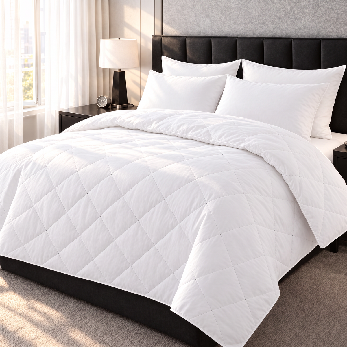 Leichte Sommerdecke im hellen Schlafzimmer