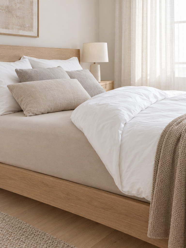 Mako Jersey Spannbettlaken aus Baumwolle in Champagner-Beige