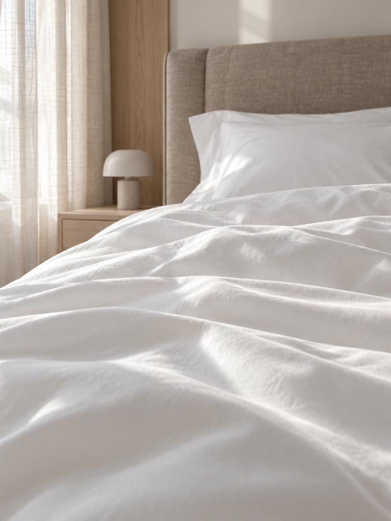 Mako-Satin Bettwäsche 155x220 mit dezentem Glanz im Morgenlicht