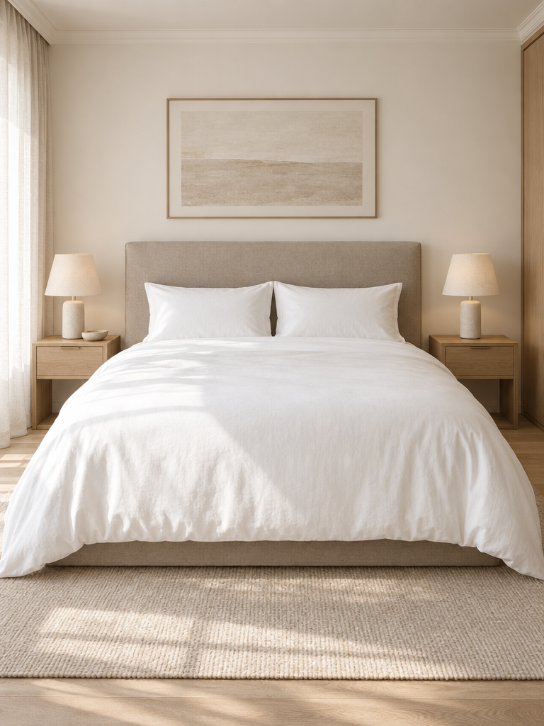 Edle Bettwäsche Mako Satin 200x200 auf einem Doppelbett