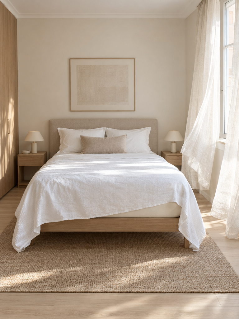 Matratzenschoner 140x200 aus Baumwolle im luftigen Sommerschlafzimmer