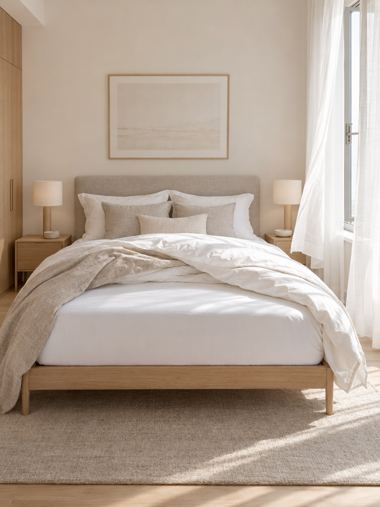 Atmungsaktiver Matratzenschoner 160x200 im hellen Schlafzimmer