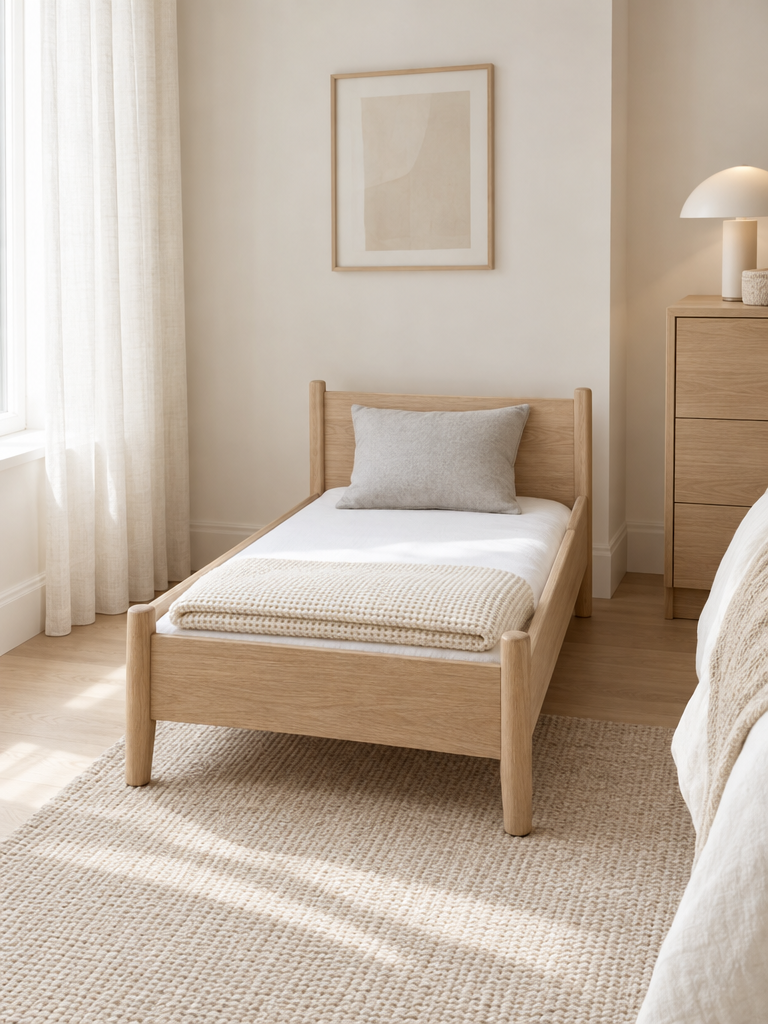 Matratzenschoner 70x140 wasserdicht im hellen Kinderbett aus Holz