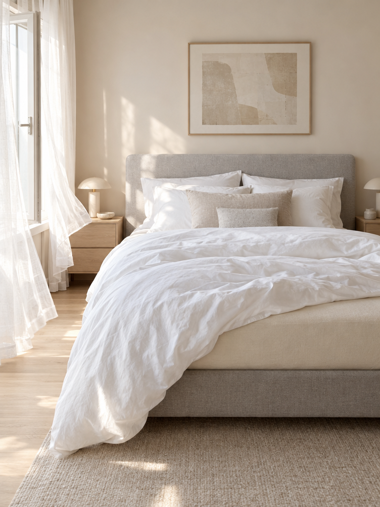 Matratzenschoner aus Baumwolle im Doppelbett mit leichter Bettdecke