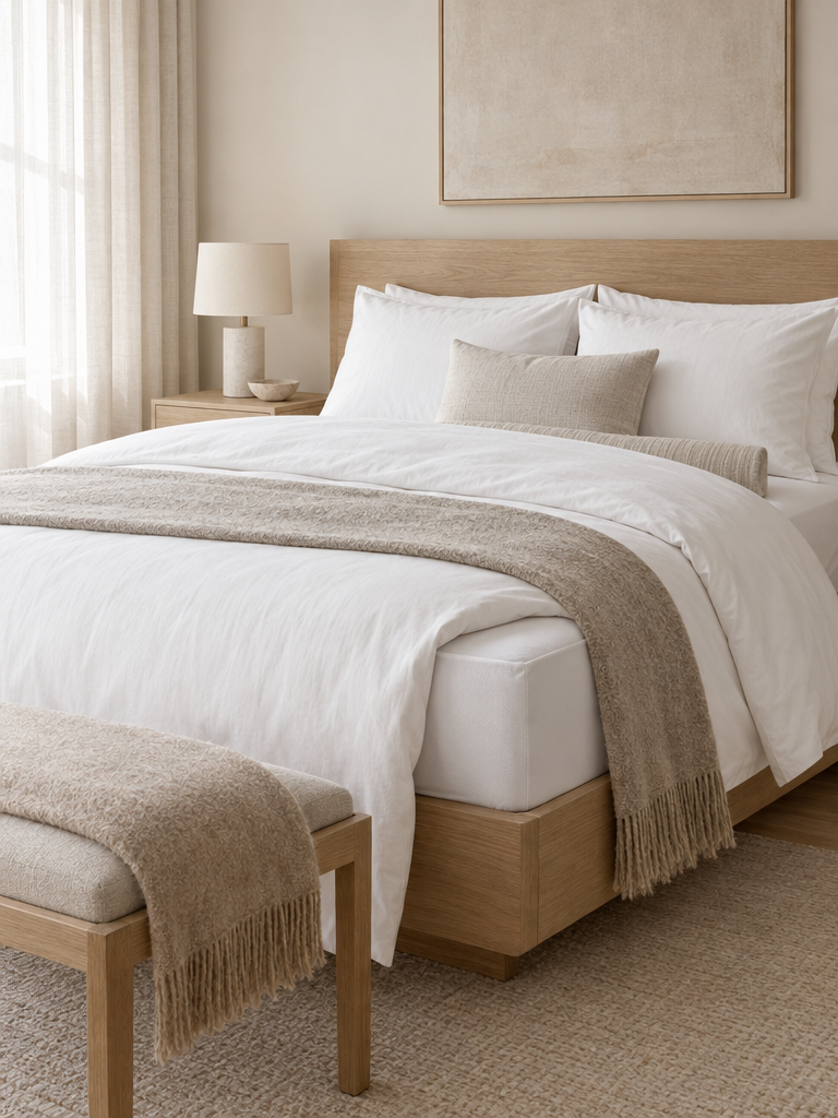 Matratzenschoner wasserdicht auf einem Bett im hellen Schlafzimmer