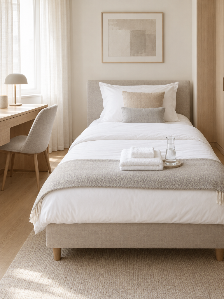 Matratzenschutz 140x200 im Gästebett eines Arbeitszimmers